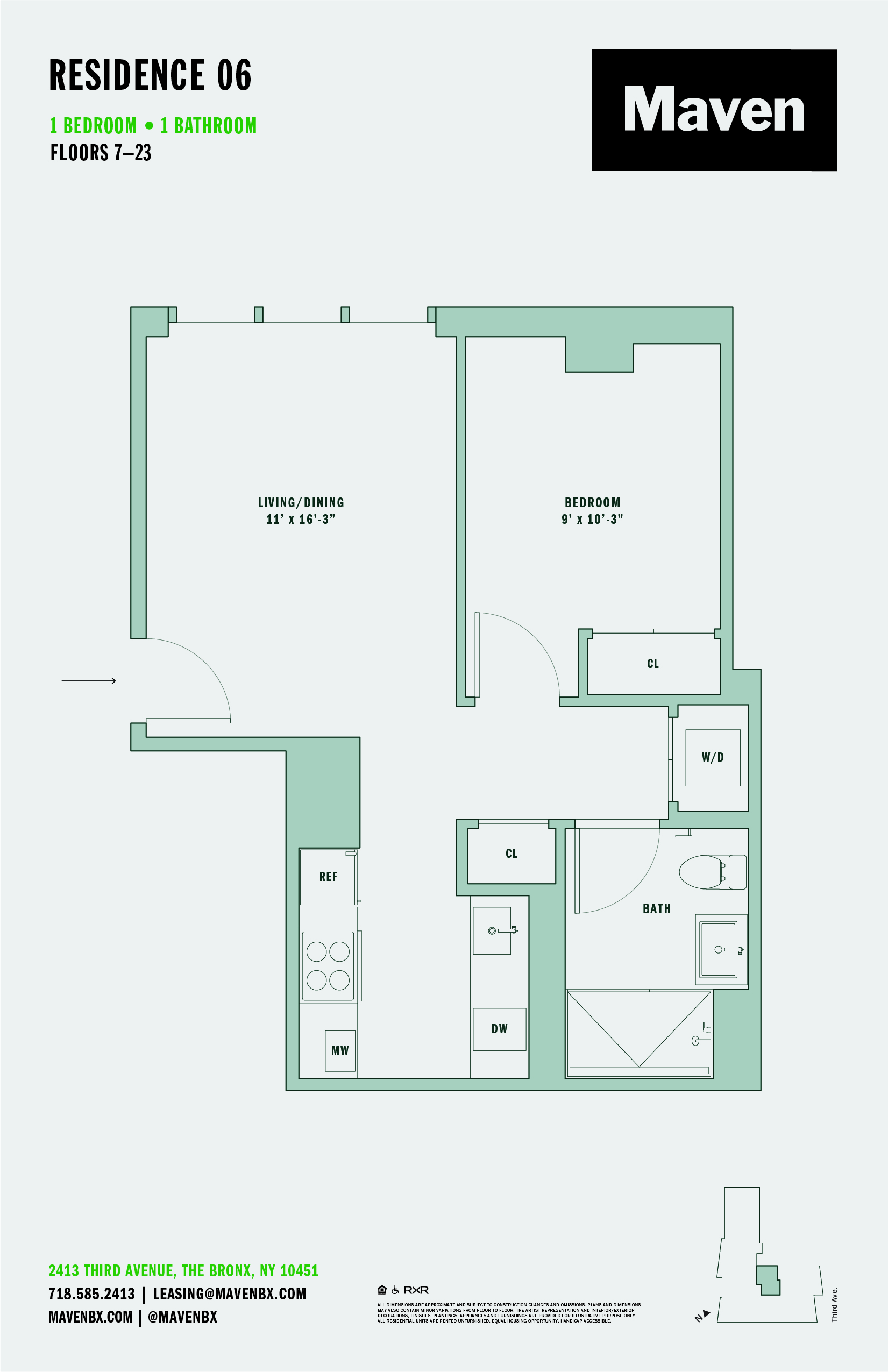 Floor plan for 2 beds, 1 bath